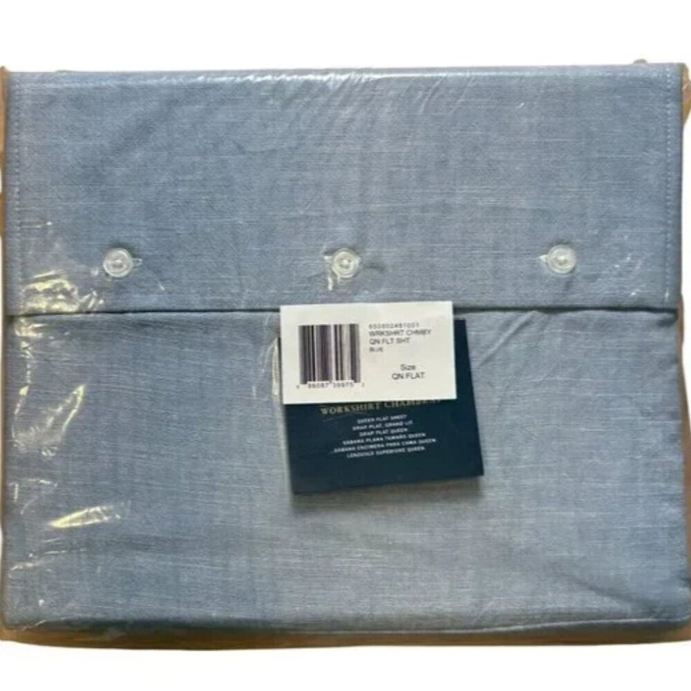 Ralph Lauren Workshirt Chambray Queen Flat Sheet Blue New in Package